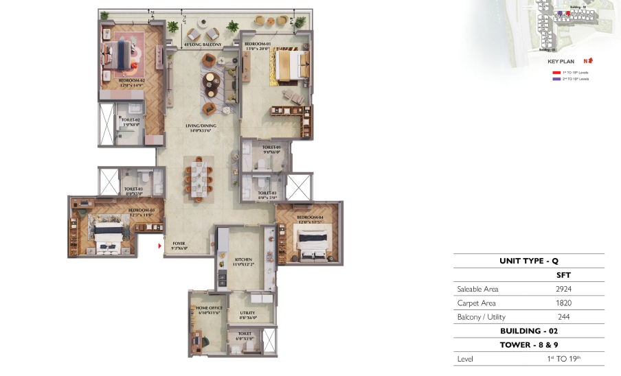 Prestige Raintree Park 4BHK floor plan