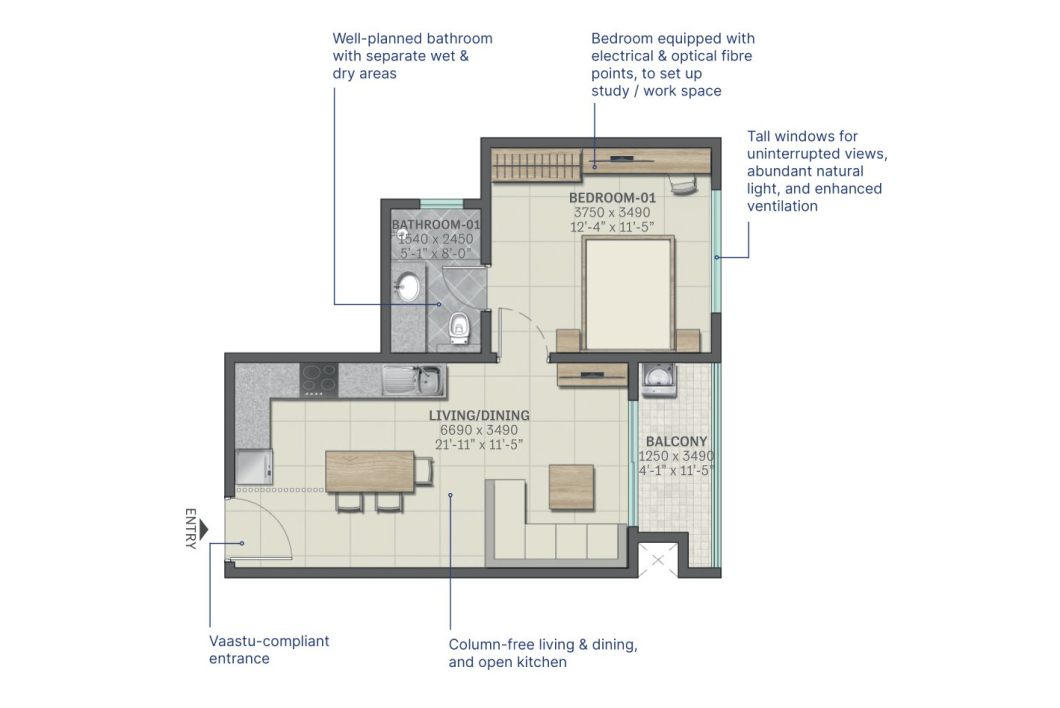 Sobha Neopolis 1BHK floor plan