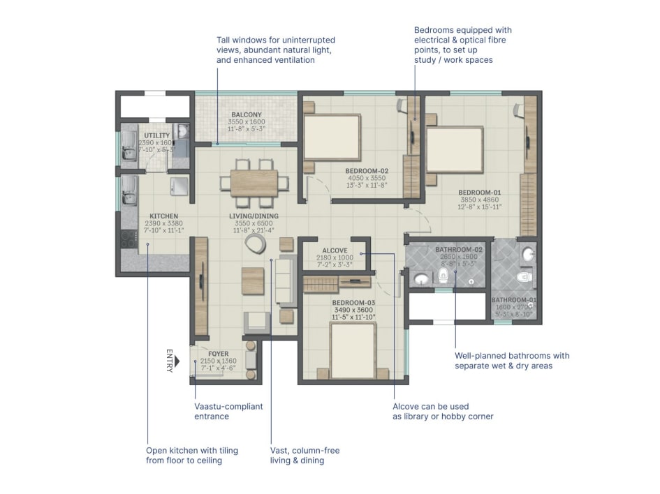 Sobha Neopolis 3BHK floor plan