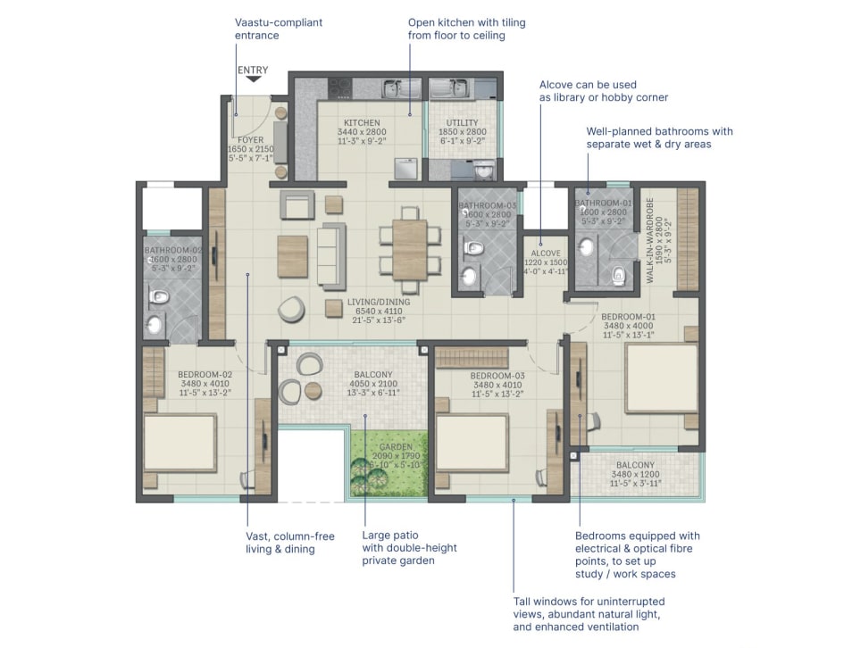 Sobha Neopolis 3BHK floor plan